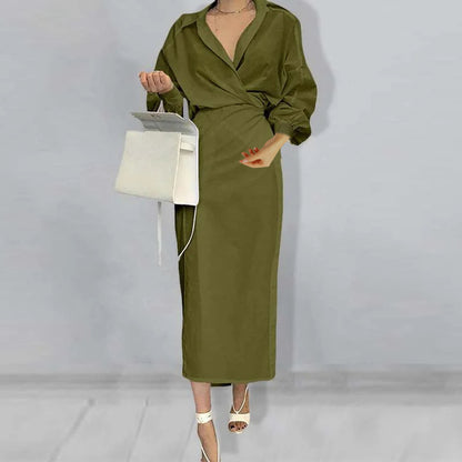 2025 summer new cross-border European and American Amazon hot sale fashionable, dignified, elegant and elegant solid color dress