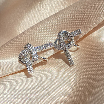 Exclusive for foreign trade, light luxury heart-shaped cord knots, zircon-filled earrings, simple silver micro-diamond-set women's earrings, Temu bestseller