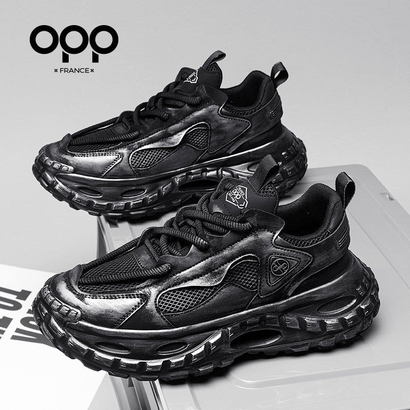 OPP men's shoes spring 2026 new black warrior tire sole anti-slip ruffian handsome shoes outdoor sports and leisure shoes