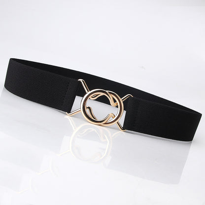 New Arrival Single Circle Black Japanese Simple Elastic Girdle Ladies Dress Slim Belt Ring Buckle Girdle