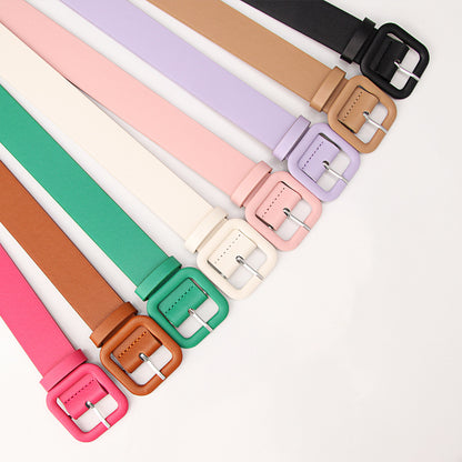 New Simple Luxury Belt Women's Square Buckle Candy Color Versatile Decorative Belt Fashionable and Elegant Belt Women