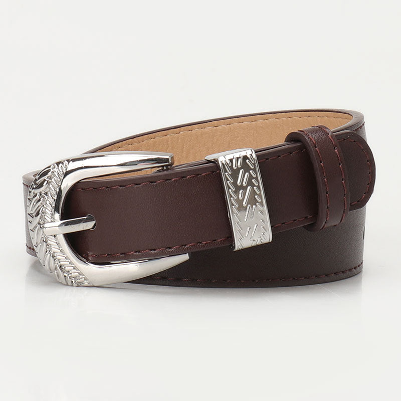 New cross-border European and American carved buckle belt women's decoration simple and versatile trouser belt retro fashion trend women's belt