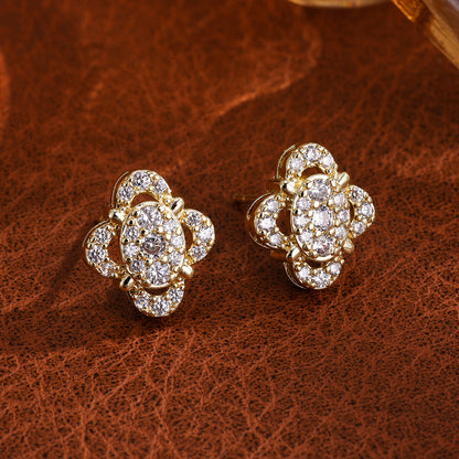 RAKOL Niche Design, Exquisite Hollow-Out Zircon Floral Earrings, Light Luxury Style Studs, Compact and Versatile Earrings