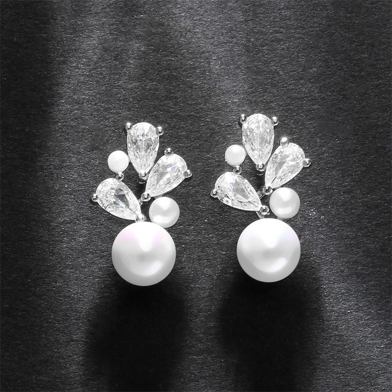 RAKOL cross-border zircon pearl earrings, fashionable bridal accessories, sweet light luxury earrings wholesale