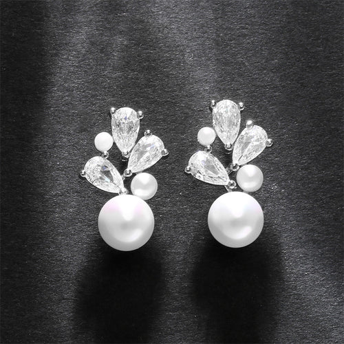 RAKOL cross-border zircon pearl earrings, fashionable bridal accessories, sweet light luxury earrings wholesale