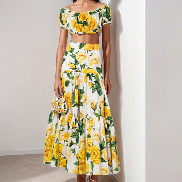 2025 new European and American clothing off-the-shoulder short bandeau top + high-waisted skirt two-piece fashion set