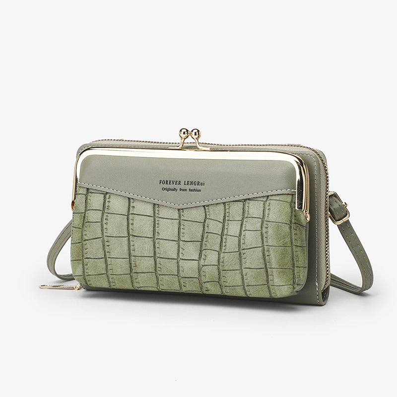 2023 New Women's Small Bag Stone Pattern Horizontal Zipper Mobile Phone Bag Korean Version Shoulder Diagonal Bag Coin Purse