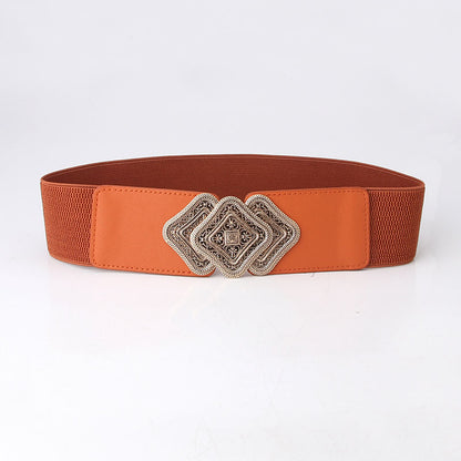 Cool belt cross-border fashion women's vintage carved toggle waist closure dress with stretch elasticated wide waistband