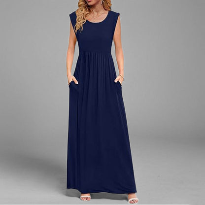 2025 Summer Amazon Cross-border European and American Clothing Elegant and fashionable solid color V-neck sleeveless long skirt dress