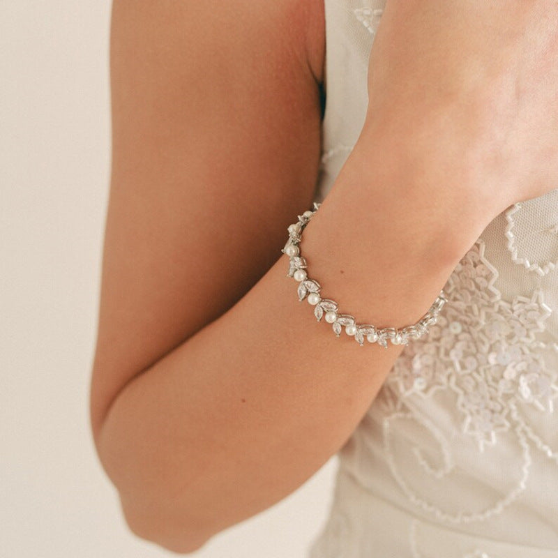 RAKOL cross-border new light luxury elegant fully studded zircon pearl bracelet for brides, banquets, evening gowns