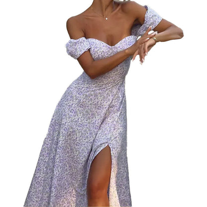 Small floral sexy slit dress 2025 summer new European and American cross-border women's sexy sundress women