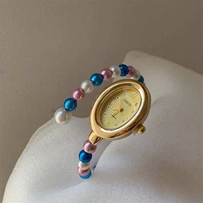 Cross-border hot new fashionable colorful pearl bracelet watch for women, Chanel style elegant niche student light luxury watch