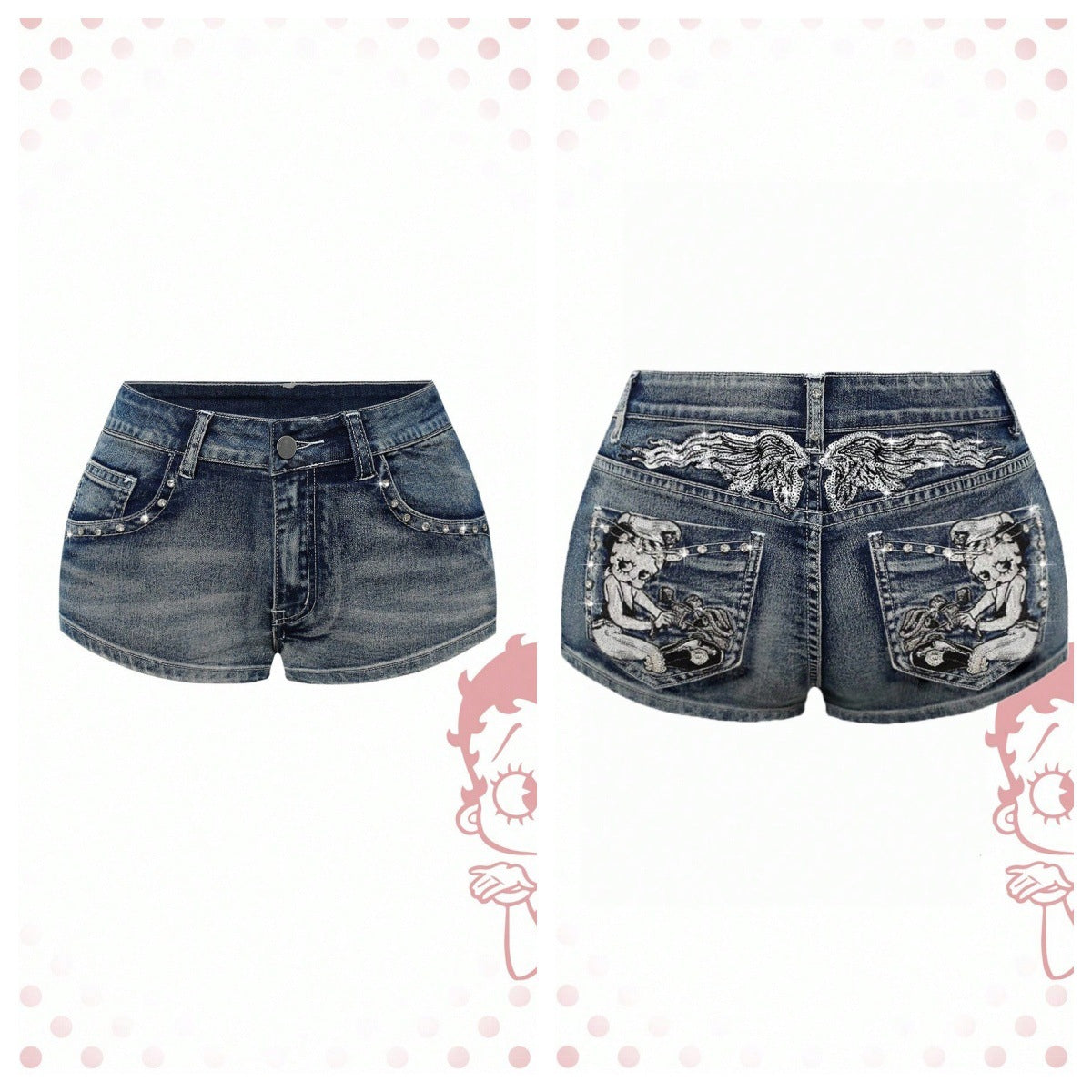High-waisted slimming denim shorts, women's heavy industry embroidered nail beads, A-line hot girl style, new fashionable and versatile pants in summer