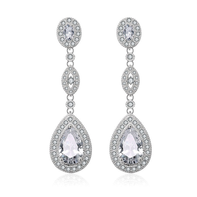 RAKOL European and American Classic Vintage Long Water Drop Zircon Earrings Feminine Bridal Banquet Dress Wedding Dress Earrings