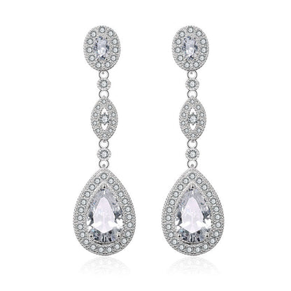 RAKOL European and American Classic Vintage Long Water Drop Zircon Earrings Feminine Bridal Banquet Dress Wedding Dress Earrings