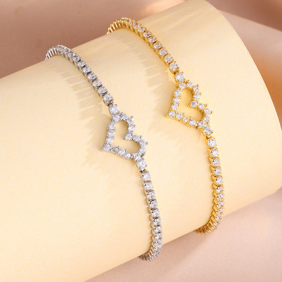 Cross-border European and American full diamond light luxury bracelet, niche design, light luxury style diamond-set zircon tennis ball bracelet for women, never fades