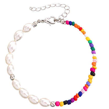 European and American cross-border jewelry Women's half-sided colored rice bead pearl bracelet Amazon popular personality matching hand jewelry