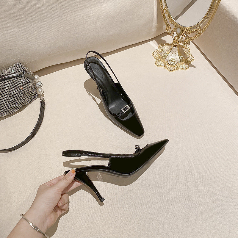In 2026, the top heels of the bun toe, the women's stiletto heel square toe shoes, Park Chae-young's shoes, the same shoes, black patent leather high heels, slim down