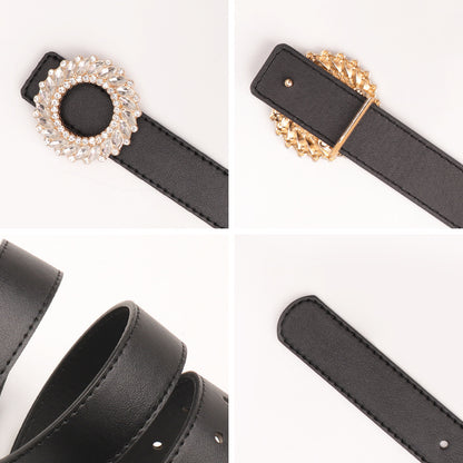 Cross-border new fashion round buckle rhinestone belt women's simple and versatile women's belt decoration luxury belt wholesale