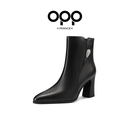 OPP low-heeled single boots women's new genuine leather booties for the fall of 2025, cowhide shoes, flat black Martin boots