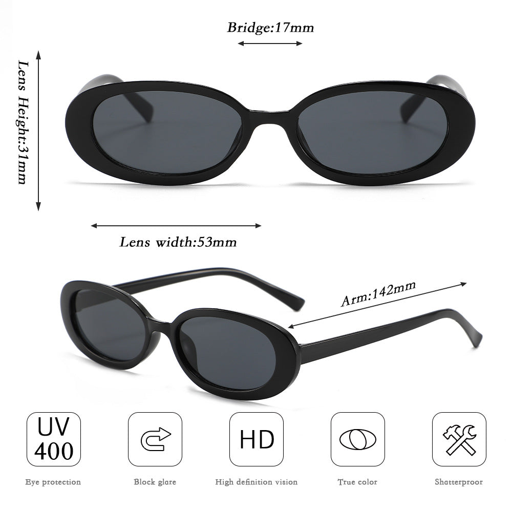 3-piece set oval frame sunglasses for women, popular internet celebrity sunglasses for street photography, classic vintage Hong Kong style sunglasses