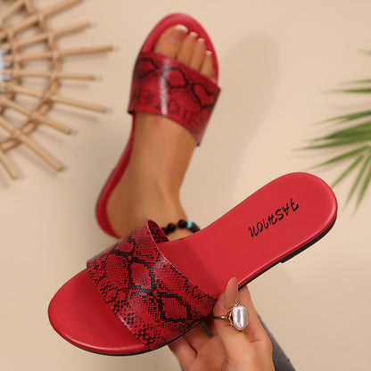 European and American cross-border women's shoes, export animal print decorative fashion slippers, elegant versatile round-toe flat sandals