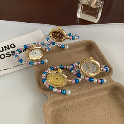 Cross-border hot new fashionable colorful pearl bracelet watch for women, Chanel style elegant niche student light luxury watch