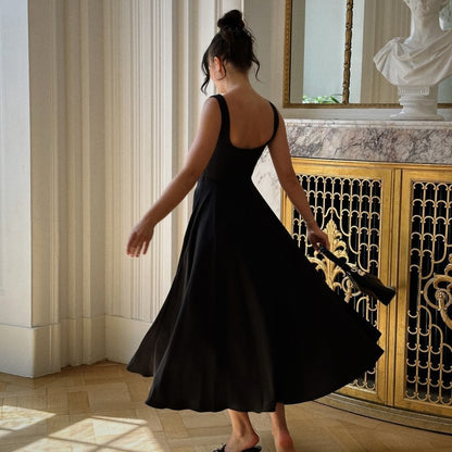 Foreign trade amazon 2025 summer new European and American women's temperament square neck sleeveless waist suspender dress women