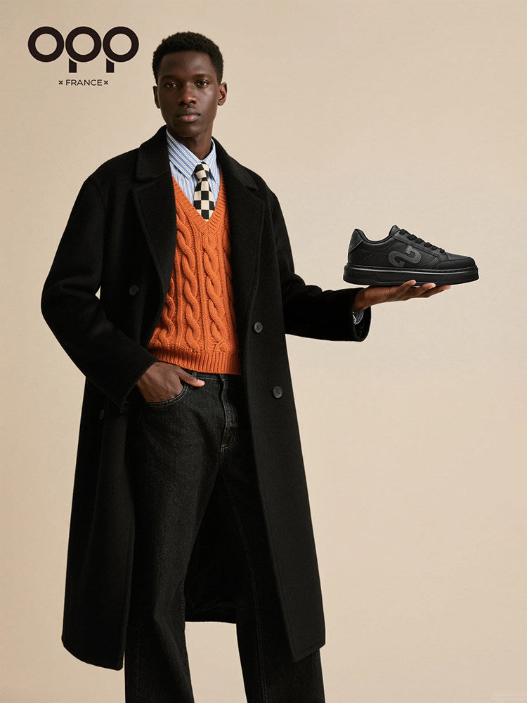 OPP men's shoes spring thick sole comfortable classic leather popular versatile athleisure low-top black board shoes for men