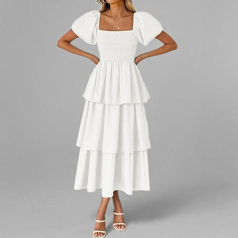 AliExpress' new European and American fashion in spring 2026 is elegant and simple, and the cake skirt is a solid color dress