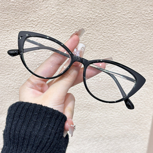 Vintage cat-eye flat mirrors for women, small bare face, ultra-light glasses, fashionable and versatile, compatible with prescription glasses frames