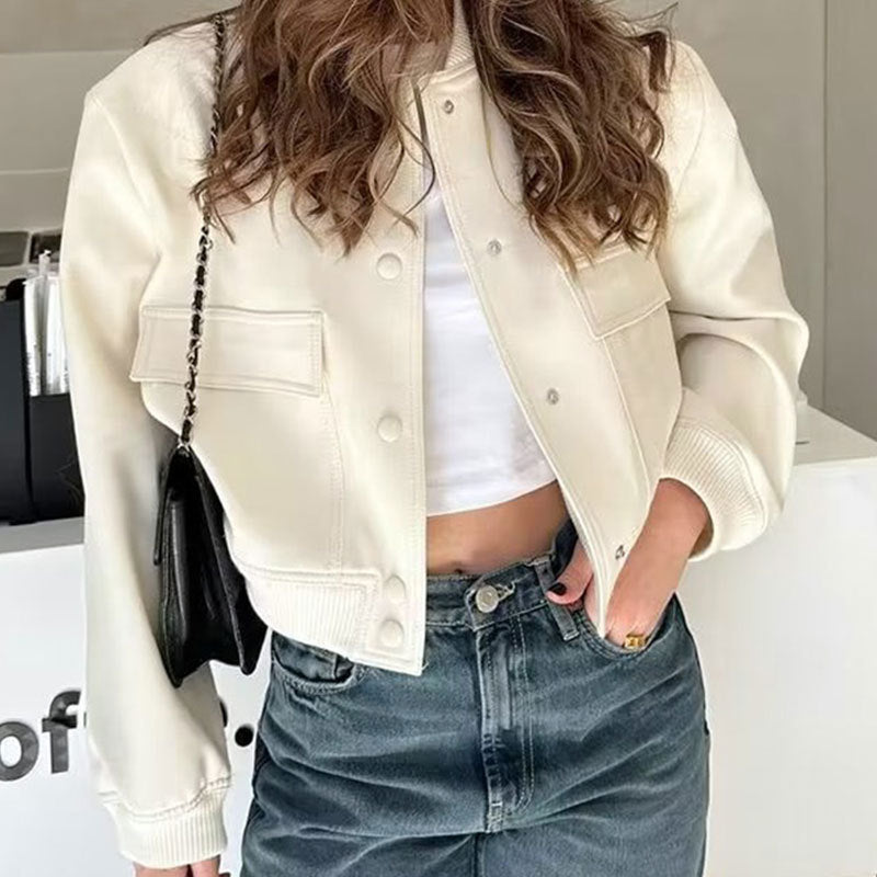 2026 new European and American jacket temperament, stand-up collar, large pockets, neutral style women's jacket, small fragrance style spring and autumn jacket women
