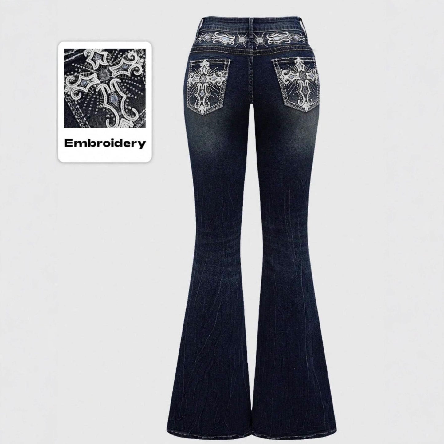 European and American cross-border foreign trade women's clothing explosive dark washed pocket embroidery hot diamond slim cut jeans JEANS