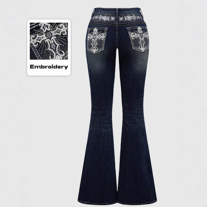 European and American cross-border foreign trade women's clothing explosive dark washed pocket embroidery hot diamond slim cut jeans JEANS