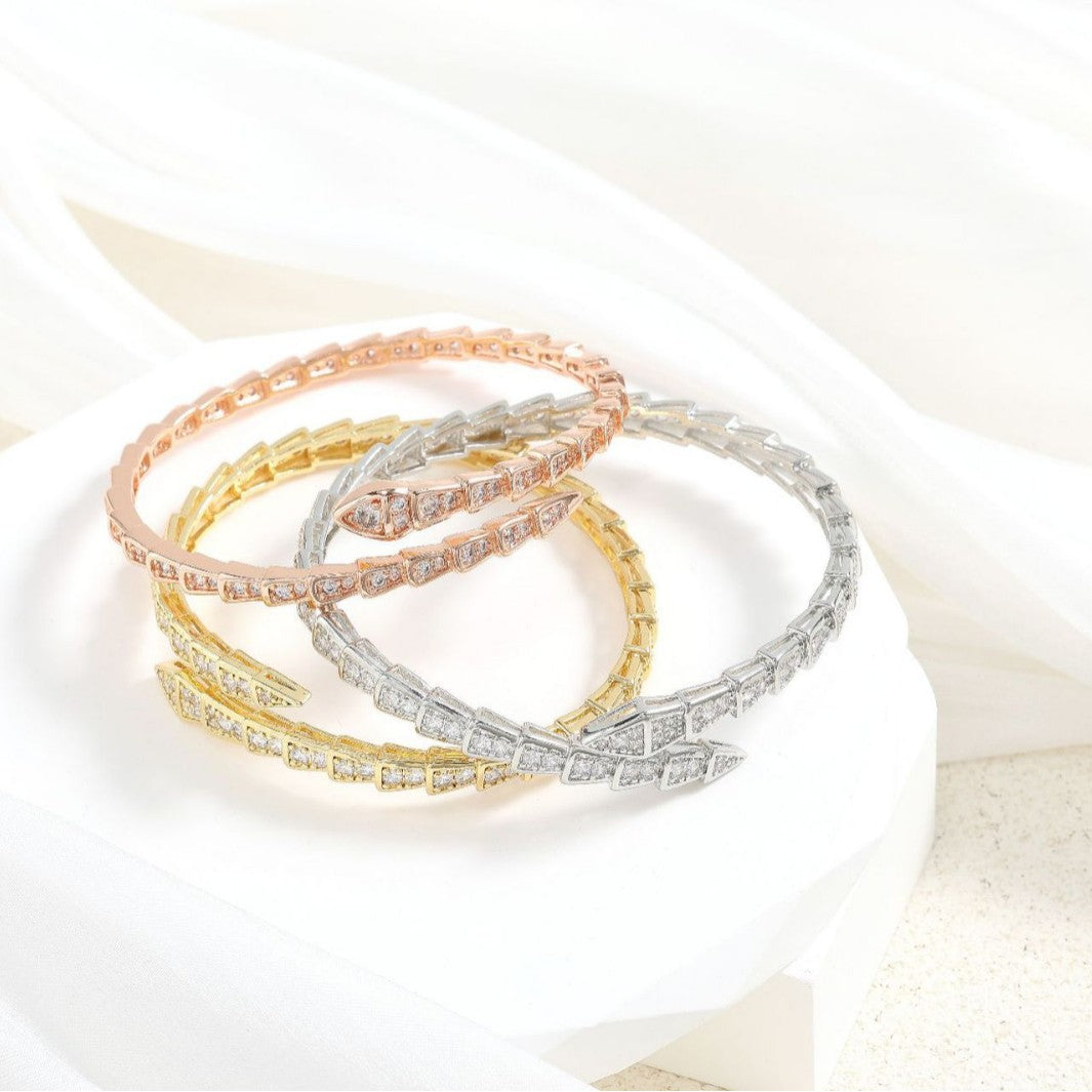Cross-border new micro-inlaid zircon snake bracelet light luxury full diamond snake bone ring spring opening fashion women's ring hand ornament