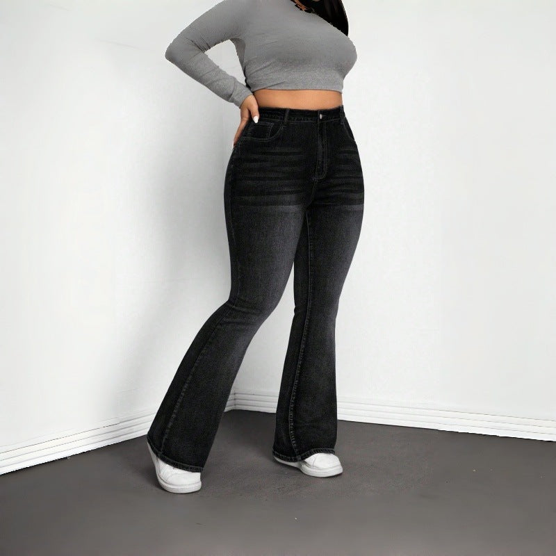 Cross-border bestseller [with A+ images] Amazon TEMU Shein Plus Size Stretch Women's Black Gray Denim Mini Flare