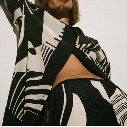 2026 spring new cross-border European and American clothing trendy fashion printed suit long cardigan straight-leg pants two-piece set