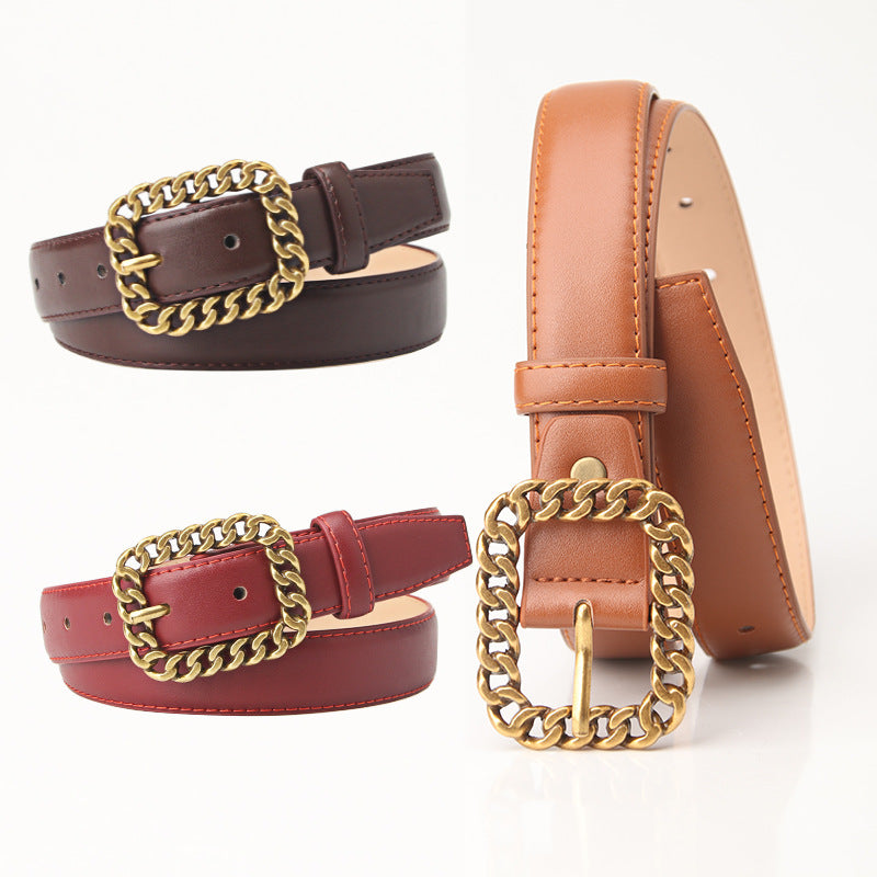 Simple Cross Border Vintage Chain Buckle Women's Belt Trendy Versatile Belt Women's Fashion Embellished Jeans Belt Belt