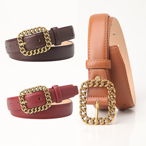 Simple Cross Border Vintage Chain Buckle Women's Belt Trendy Versatile Belt Women's Fashion Embellished Jeans Belt Belt