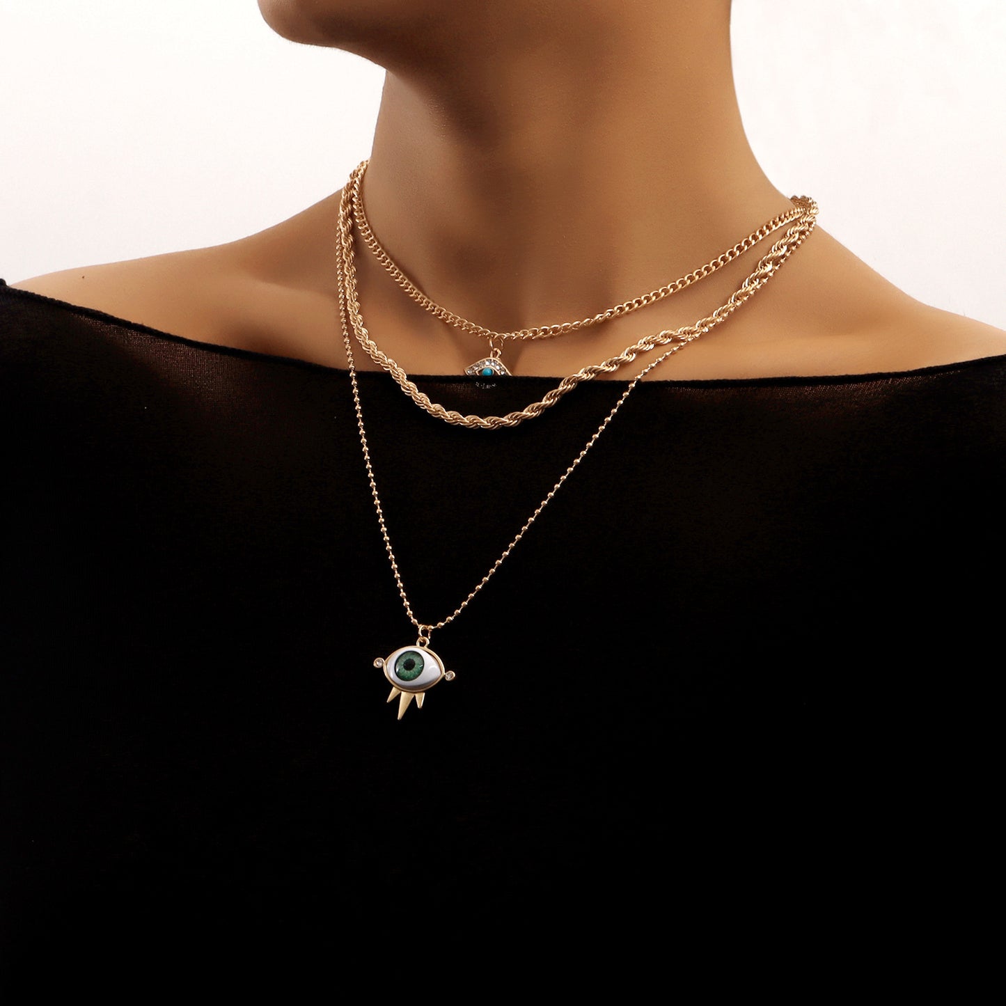 European and American cross-border jewelry, trendy multi-layer twist clavicle chain, diamond eye pendant necklace, female punk female necklace