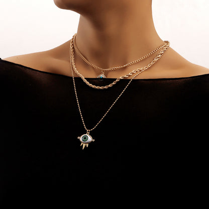 European and American cross-border jewelry, trendy multi-layer twist clavicle chain, diamond eye pendant necklace, female punk female necklace