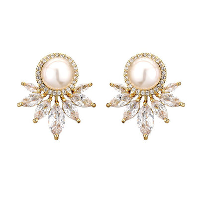 RAKOL European and American cross-border zircon earrings elegant pearl girl exquisite micro-inlaid marquise zirconia stud earrings wholesale