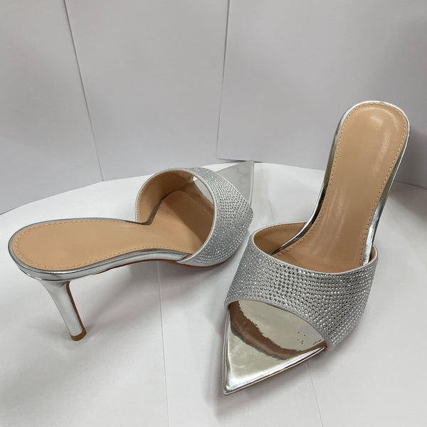 Summer women's beautiful stiletto heeled rhinestone high-heeled slippers with skirts pointed toe high-heeled heels are sexy and not tiring to the feet