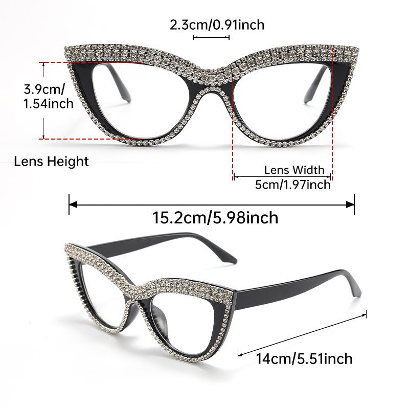 2025 New Simple Diamond-Encrusted Sunglasses Fashionable European and American Vintage Cat Eye Diamond Chain Sunglasses for Women's High-End Feel