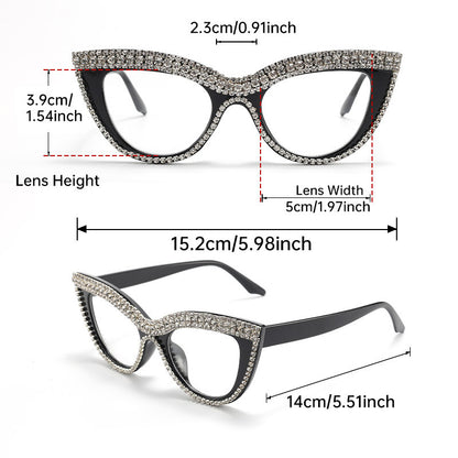 2025 New Simple Diamond-Encrusted Sunglasses Fashionable European and American Vintage Cat Eye Diamond Chain Sunglasses for Women's High-End Feel