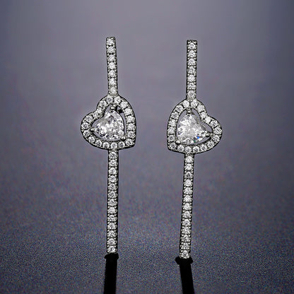 Cross-border best-selling heart-shaped stud earrings with a straight row of diamond zircon earrings, light luxury and high-end style earrings, simple commuting accessories