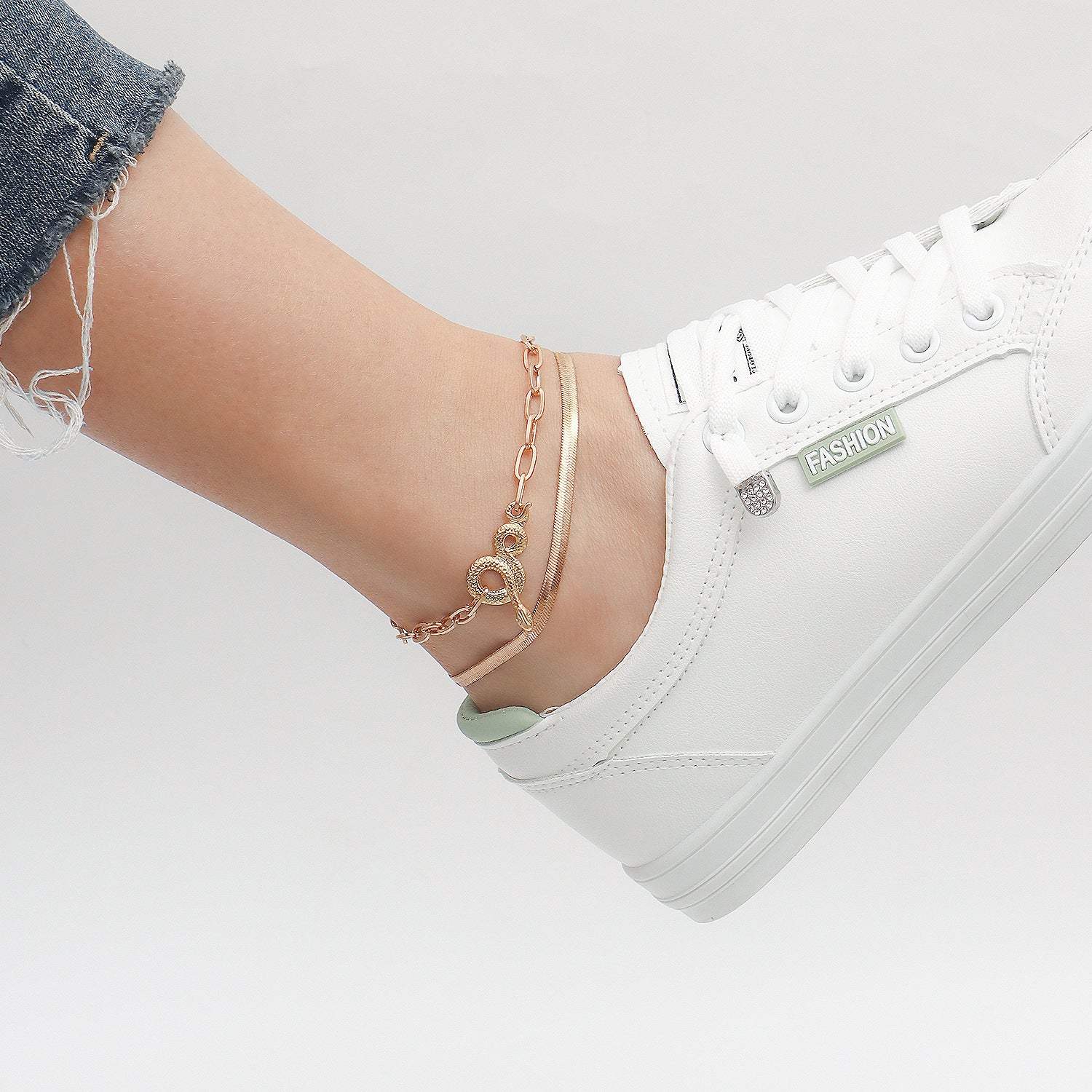 European and American cross-border jewelry, temperament, double-layer snake pendant anklet, girl's sense of luxury, trendy nightclub fashion footwear