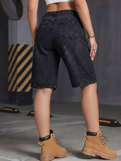 Cross-border women's jeans in black, fashionable, simple, relaxed, and casual versatile denim shorts, suitable for spring and summer