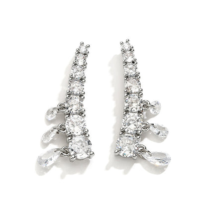 RAKOL Cross-border Fashion Aneurcade Gradient Rhinestone Hook-On Earrings for Women, Design Sense Zircon Stud Earrings for Women