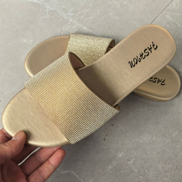 European and American cross-border women's shoes: Glitter fashion slippers, classic elegance, versatile solid color metallic decorative round-toe flats